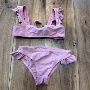 Girls Pink Ruffle Bikini Set - Soft Pastel Swimwear
